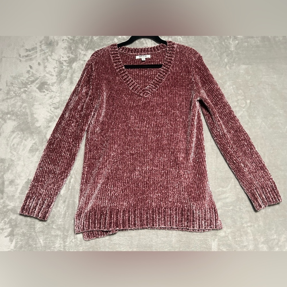 Orvis V Neck Knit Sweater Women’s Medium Pink Purple Wine